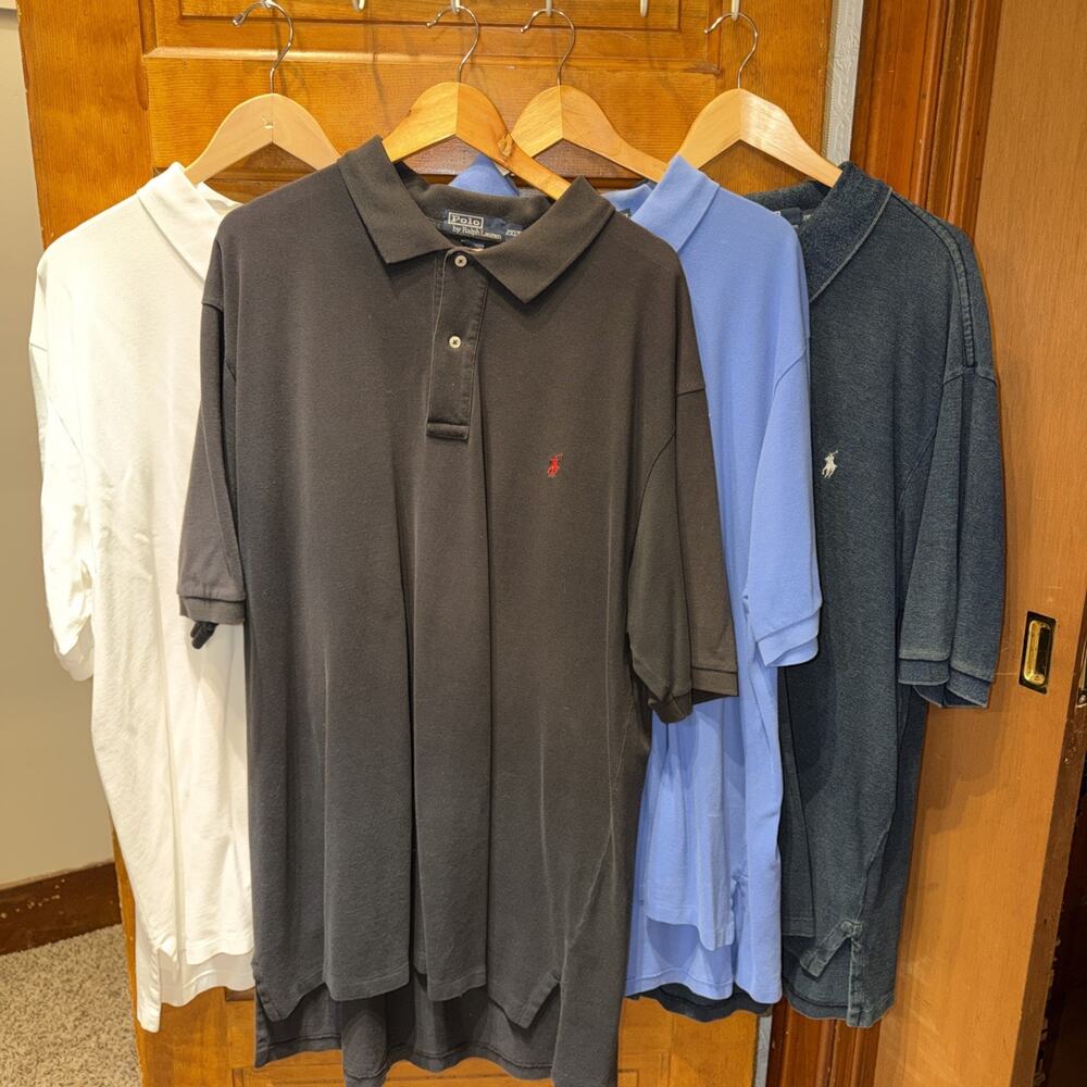 4 X Polo Ralph Lauren Polo Shirt Men Sz 2XLT Tall White Black Blue Denim Color